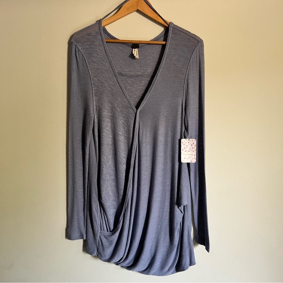 NEW Free People Knit Tunic Sz S Top We The Free Miss Rose Blue Gray Long Sleeve - Picture 13 of 14